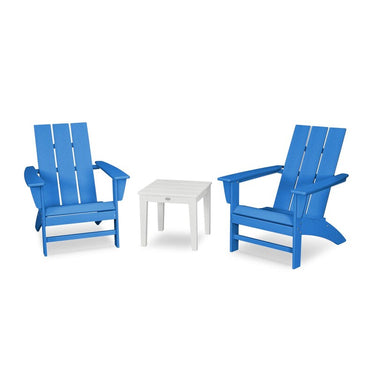POLYWOOD Modern 3-Piece Adirondack Set - Pacific Blue / White